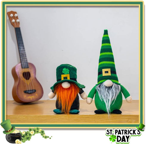 unanscre St Patricks Day Gnomes Plush Elf Decorations - 2PCS Different Hats Handmade Green Irish Gnome Scandinavian Tomte Leprechaun for St Patricks Day Home Decor, St.Patrick's Day Table Ornament
