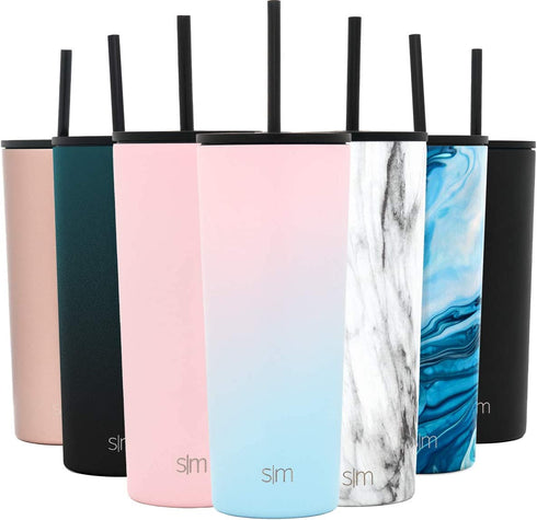 Simple Modern Insulated Tumbler Cup with Flip Lid and Straw Lid | Reusable Stainless Steel Water Bottle Iced Coffee Travel Mug | Classic Collection | 24oz (710ml) Ombre: Sweet Taffy