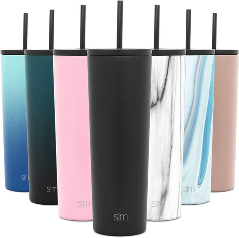 Simple Modern Insulated Tumbler Cup with Flip Lid and Straw Lid | Reusable Stainless Steel Water Bottle Iced Coffee Travel Mug | Classic Collection | 28oz (830ml) - Midnight Black