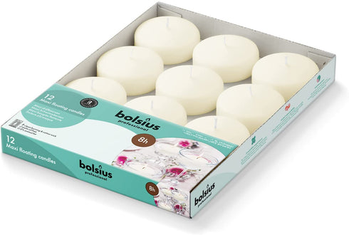 BOLSIUS Unscented Floating Candles - Pure Rich Creamy 3" Ivory, Set Of 12 - European Quality - Imbue Breathtaking Ambiance for Romantic Wedding Centerpieces, Decorations, Events, Pool, Holiday Parties