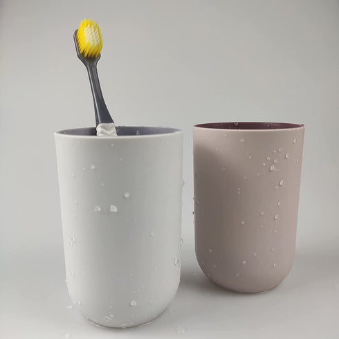 RabyLeo Cup 10.5oz, Unbreakable Reusable Drinking Cups Set of 2 Colors, Plastic Toothbrush Cup Tumbler 300ml, Dishwasher Safe (Light pink & Light gray)