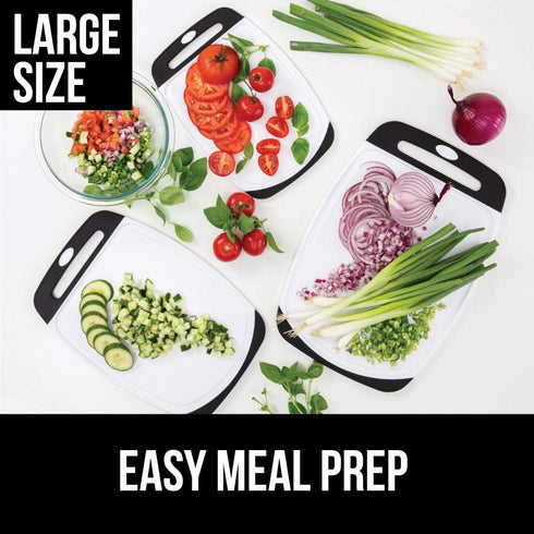 Gorilla Grip Reversible, Oversized, Thick Cutting Board Set of 3, Grip Handle, Deep Juice Grooves, Slip Resistant, Large Kitchen Chopping Boards for Meat, Veggies, Fruits, Dishwasher Safe, Hot Pink