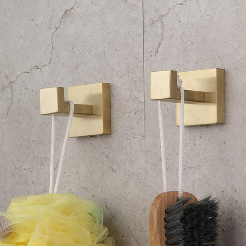 GERZWY Bath Single Coat Hook SUS 304 Stainless Steel Robe Clothes Hook for Bathroom Modern Style Wall Mounted Brushed PVD Zirconium Gold 2 Pack FG1607-2BZ