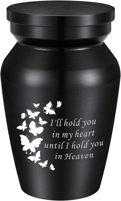 abooxiu 3 Inches Small Keepsake Urns for Ashes Mini Butterfly Aluminum Urn for Human Ashes Cremation Funeral Ash Holder-I'll Hold You in My Heart Until I Hold You in Heaven
