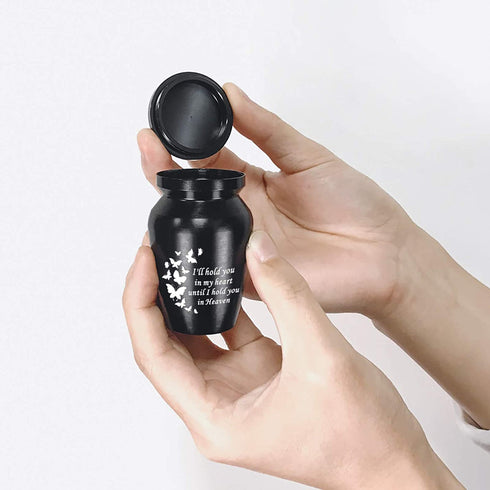 abooxiu 3 Inches Small Keepsake Urns for Ashes Mini Butterfly Aluminum Urn for Human Ashes Cremation Funeral Ash Holder-I'll Hold You in My Heart Until I Hold You in Heaven