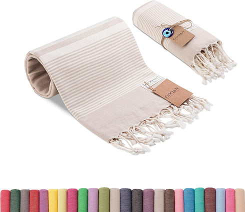 Realgrandbazaar Luna Turkish Towels Beach Towels %100 Cotton - Pre Washed Sand Free Quick Dry Soft 39x71 Bath Turkish Towel Beach Towel for Adults Oversized Clearance Goqan by realgrandbazaar (Beige)