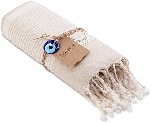 Realgrandbazaar Luna Turkish Towels Beach Towels %100 Cotton - Pre Washed Sand Free Quick Dry Soft 39x71 Bath Turkish Towel Beach Towel for Adults Oversized Clearance Goqan by realgrandbazaar (Beige)