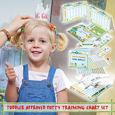 Potty Training Chart for Toddler, Boys & Girls, Sticker Chart for Kids Potty Training, 4 Week Reward Chart, Certificate, Instruction Booklet & More, Reward Sticker Chart - Fun Animal Design
