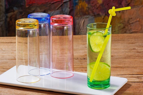 12 oz Highball Drinking Glasses Plastic Tumblers Tall Kids Water Cups Adults Glassware Colored Picnic Drinkware Reusable Set of 4