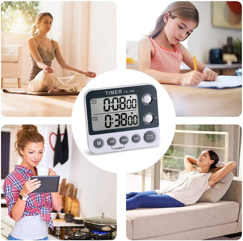 HomeMall Digital Dual Kitchen Timer, Cooking Timer, Dual Count Up ? Down Timer with Magnetic Back, Large Display, Adjustable Volume and Flashing Alarm Light, ON/Off Switch Stopwatch, Battery Included