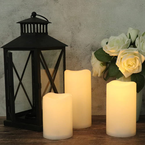 Eldnacele Flameless Flickering Waterproof Outdoor Candles with 10-Key Remote, All Weather Battery Operated LED Pillar Candles, Heat Resistant Plastic Candles Indoor Outdoor Lanterns D3"xH4" 5" 6