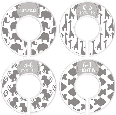 Baby Closet Size Dividers | Set of 8 | Nursery Clothes Organization Sized from Newborn | 1-24 Months to Toddler | Perfect for Baby Shower (Unisex - Animals)