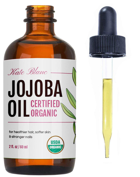 Kate Blanc Cosmetics Jojoba Oil for Hair Growth, Skin, & Face (2oz) Jojoba Oil Organic Facial Oil for Gua Sha Massage. 100% Pure & Natural Organic Hair Oil. Moisturize Nails, Ear, Scalps, Cuticles