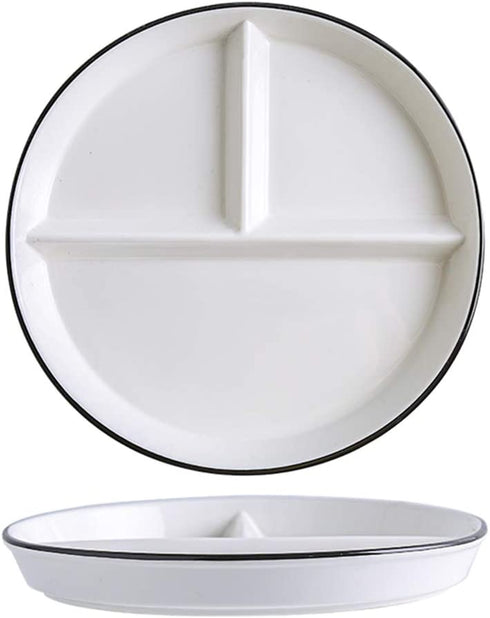 Bicuzat 1 PCS Ceramic Portion Control Plate Divided Dish for Healthy Eating and Weight Loss Divided Dessert Plate Salad Plate Dinner Plate for Kids-8 Inch