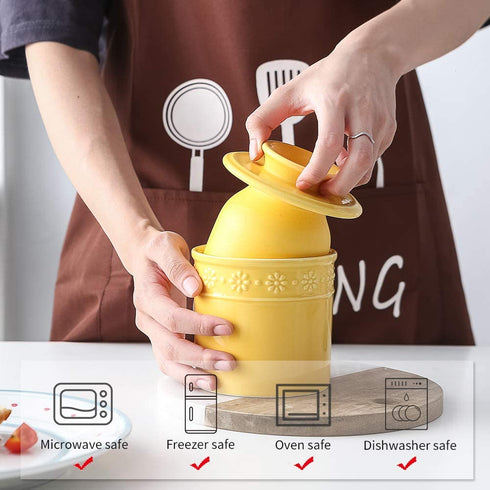KOOV Ceramic Butter Crock, Butter Keeper for Counter, French Butter Dish Big Capacity (Yellow)