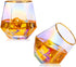 Christmas Diamond Whiskey Glasses Wine Glass Set Of 2(10Oz)Rocks Glass,with Gold Rim Stemless,Iridescent Glassware Crystal Material Tumblers,for Red Wine Bourbon Beverage Juice Glass(2pcs )