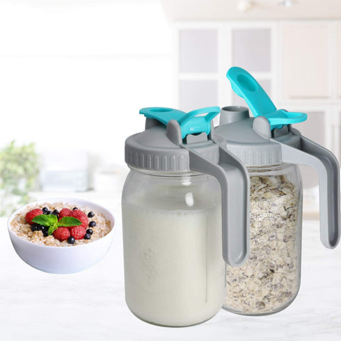 GMSWEET 32 Oz Wide Mouth Mason Jar With Handle Lids, Leaking Proof 1 Quart Glass Pitchers Canning Jar With Flip Cap Heavy Duty