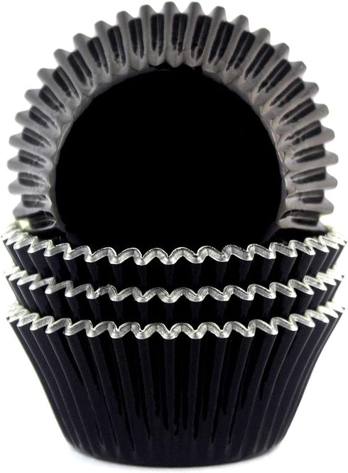 Eoonfirst Foil Metallic Cupcake Liners Halloween Party Standard Baking Cups 100 Pcs (Black)
