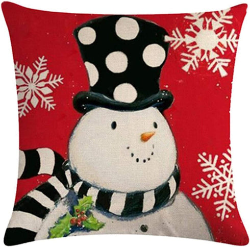 7COLORROOM Set of 4 Christmas Red Pillow Cover Lovely Snowman Festival Throw Cushion Cover Home Decorative Winter Cotton Linen Pillowcases 18" x 18"(Snowman)