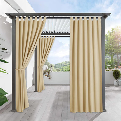 RYB HOME Outdoor Patio Curtains - Blackout Waterproof Porch Curtains & Drapes Privacy Protect Sunight Block for Pavilion Pergola Porch Canopy, 1 Panel, W 52 x L 84 inch, Cream Beige