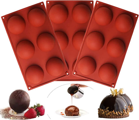 Silicone Mold for Hot Chocolate Bombs Semi Sphere Baking Mold Large 6 Holes Silicone Cocoa Bomb Mold Hand Made Bath Bomb Jelly, Cake Puding Half Round Silicone Pop Mold 3 pcs BPA Free