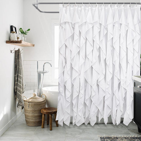Volens White Ruffle Shower Curtain Farmhouse Fabric Cloth Curtains for Bathroom, 72x72 in Long