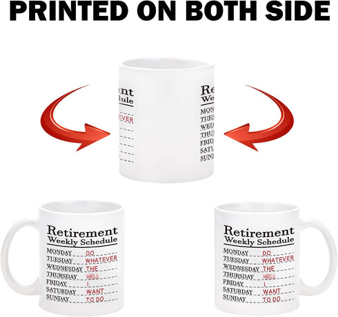 Funny Retirement Gifts, Retirement Weekly Schedule Coffee Mug, Retirement Gifts for Men Women 2021, Gift Idea for Retirement, Funny Coworker Gifts, Retired Mug 11 Oz White