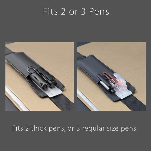 Adjustable Elastic Band Pen Holder, Pencil Holder, Pen Sleeve Pouch for Hardcover Journals, Notebooks, Planners, Fits Notebooks from 8" to 11€? in Height, Hold 2 or 3 Pens, PU Leather, Detachable.