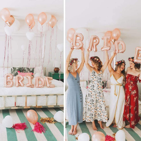 VIDAL CRAFTS Rose Gold Bridal Shower Decorations, Bachelorette Party Decor, Balloon Garland, Paper Fans, BRIDE Foil Balloon, Miss to Mrs, But First Mimosas Banners, Ring, Champagne Foil Balloons