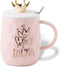 Mug for Mom with Crown Cute Coffee Ceramic Cup Unique Gift for Women Queen Wife Grandma Girlfriend Daughter Mother's Day - 15oz with Lid & Spoon (Super Mom)