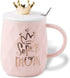 Mug for Mom with Crown Cute Coffee Ceramic Cup Unique Gift for Women Queen Wife Grandma Girlfriend Daughter Mother's Day - 15oz with Lid & Spoon (Super Mom)