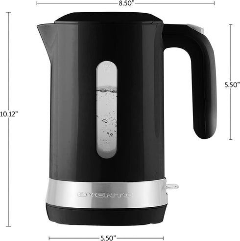 Ovente Electric Hot Water Kettle 1.8 Liter with Prontofill Lid 1500 Watt BPA-Free Portable Countertop Tea Coffee Maker Fast Heating Element with Auto Shut-Off and Boil Dry Protection Black KP413B