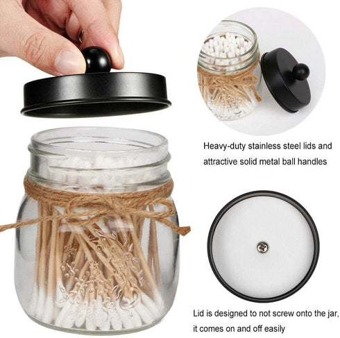 Aebor Mason Jar Bathroom Accessories Set(4 Pcs)-Foaming Soap Dispenser &2 Cotton Swab Holder Set &Toothbrush Holder(Black)
