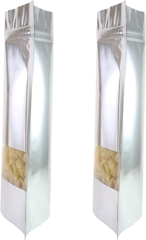 QQ Studio 100 Shiny Colored Aluminum Mylar Foil Clear Window Reclosable QuickQlick Stand-Up Bags (4.25" x 6.25", Silver)