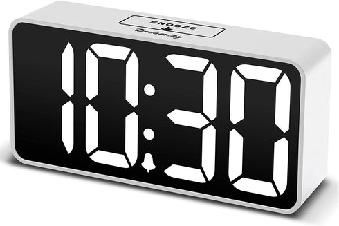 DreamSky Compact Digital Alarm Clock with USB Port for Charging, 0-100% Adjustable Brightness Dimmer, White Bold Digit Display, Adjustable Alarm Volume, Bedside Alarm Clock with Snooze,12/24Hr