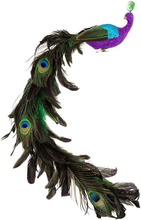 Kurt Adler H6043 Large Purple/Blue Feather Peacock on Clip, Multicolor