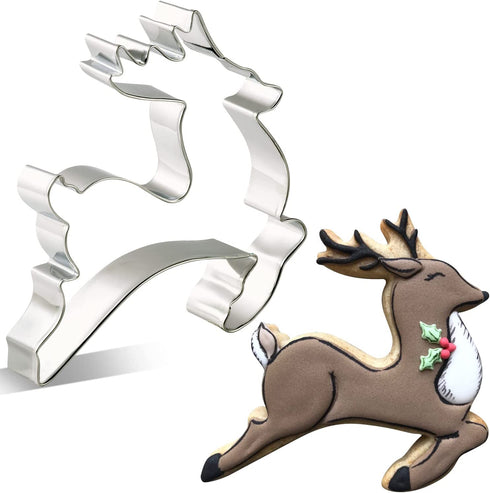 LILIAO Christmas Reindeer Cookie Cutter - 3.9 x 4.3 inches - Stainless Steel