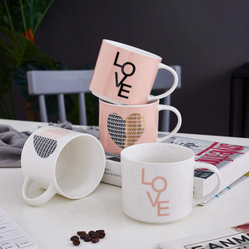 Set Of 4 Womans Gifts Ideas Stacking Mugs Inspirational Coffee Novelty Mug Gift Set, Funny Mug Gift Set - Him And Her Gifts Holiday, Birthday, Valentine Day Gifts. 14 Oz. Pink