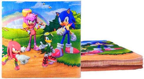 Sonic The Hedgehog Party Supplies, 20 Plates and 20 Napkins and 1 table cloth/birthday greeting card. Children's Birthday Party Decorations and Baby Shower