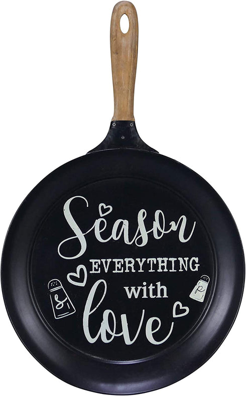 NIKKY HOME 15" x 24" Pan Shaped Metal Kitchen Sign Wall Decor with Quote Season Everything with Love, Black