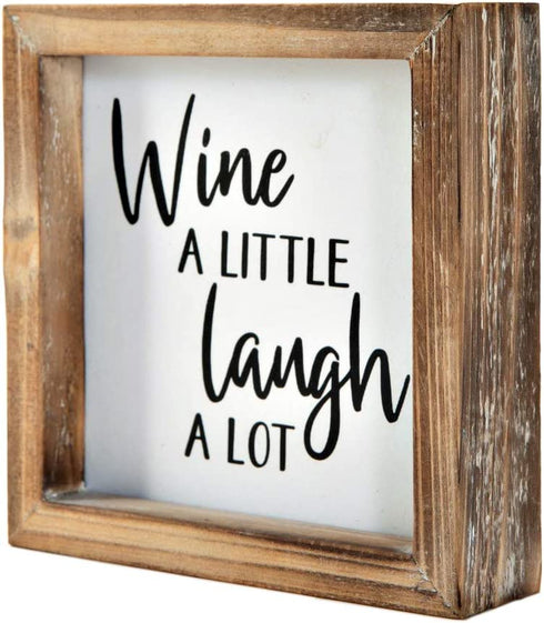 Wine a Little Laugh a Lot Small Barn Wood Box Sign for Home Decor,Rustic Wood Block Sign for Kitchen,Dining Room,Freestanding Farmhouse Box Sign Decor 6" x 6" x 1.57"