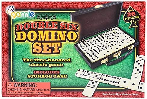 Gamie Double Six Dominoes Set in Faux Leather Case, 28 Dominos Tiles for Kids, Fun Educational Toy Classroom Kit, Classic Set of Dominoes for Game Night or Travel in Gift Box