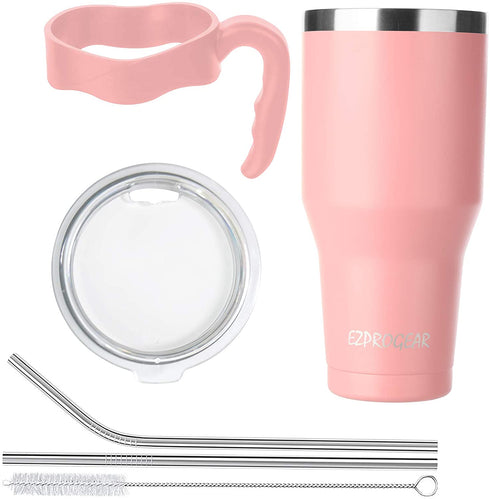 Ezprogear 40 oz Stainless Steel Beer Tumbler Pink Camping Mug Double Wall Vacuum Insulated with Straws and Handle (Pink)