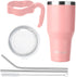 Ezprogear 40 oz Stainless Steel Beer Tumbler Pink Camping Mug Double Wall Vacuum Insulated with Straws and Handle (Pink)