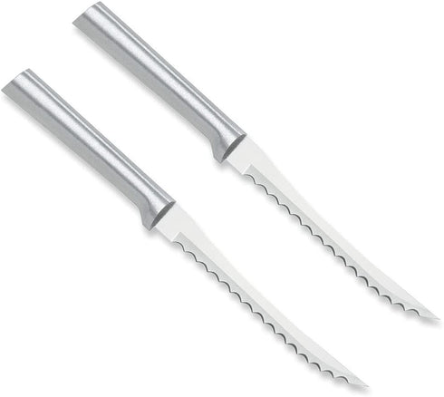 Rada MFG Tomato Slicing Knife Stainless Steel Blade With Aluminum Handle Made in USA, 8-7/8 Inches, 2 Pack