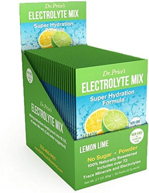 Dr. Price's Vitamins Electrolyte Mix Supplement Powder, 72 Trace Minerals, Potassium, Sodium, Electrolyte Replacement Keto Drink | Lemon-Lime 30 Packets | No Sugar, Keto, Vegan, Non-GMO, Gluten-Free