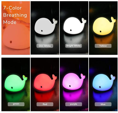 Cute Whale Night Light for Kids,Kawaii Baby Night Light with 7 LED Colors Changing,Tap Control Nursery Squishy Night Lamp,USB Rechargeable,Birthday Gifts for Baby,Girls,Boys,Toddler,Teens,Children