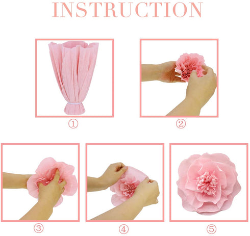13 Pieces 3D Paper Flowers Pink White with Trees 10" 8" 6" 4" Craft DIY Large Wall Decorations Pom Pom Giant Backdrop Photo Booth Baby Shower Decor Centerpiece Wedding Birthday Party Craft Art
