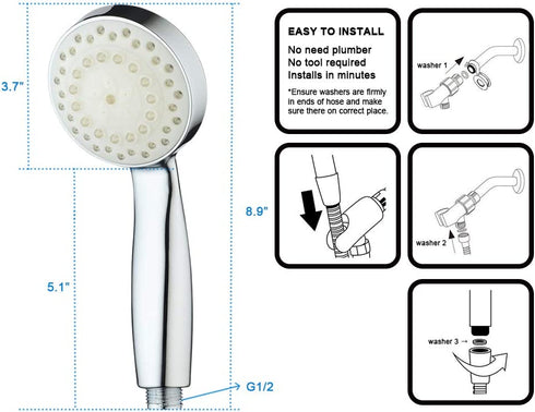 KAIREY Led Shower Head 7 Color Light Change Automatically Handheld Showerhead Polished Chrome with 60 Inches Stainless Steel Hose and Adjustable Bracket