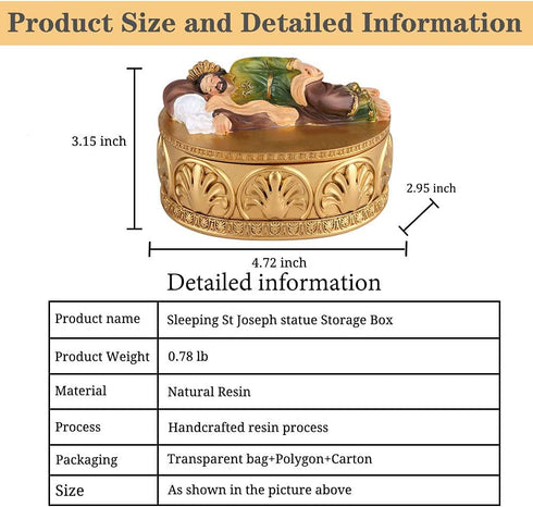 Sleeping St Joseph Golden Memorial Boxes, Sleeping St. Joseph Statues Desktop Decor Boxes, Catholic Gifts Rosary Box, Used to Store Rosary Beads, Souvenirs Coin, Ring, Jewelry